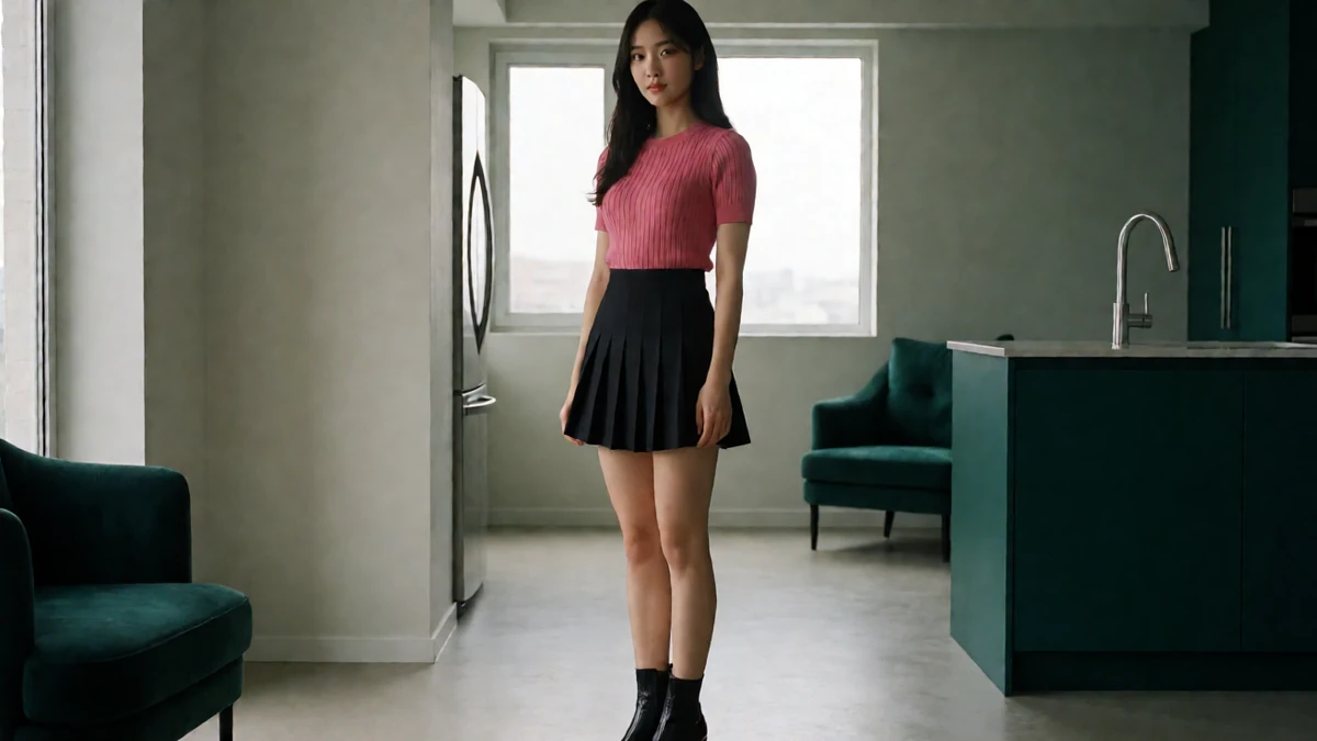 henhenlu长腿模特的午夜短片栏目中的年轻女团风模特与对应人物场景